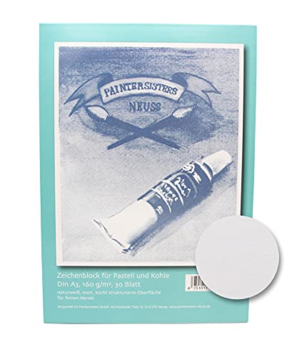 Paintersisters® Zeichenblock A3, 30 Blatt für Pastell und Kohle, Malblock für Zeichnungen, leicht strukturiertes Papier 160g/m², säurefrei von Paintersisters