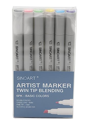 Paintersisters® Alkohol Marker Set Grundtöne 6er-Set, Twinmarker für Comic, Manga Stifte Sketch, Architektur, Illustration Layoutmarker von Paintersisters