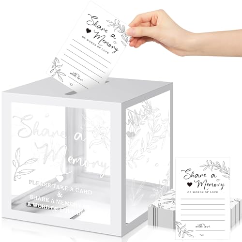 Pajean Greenery Share a Memory Card for Celebration of Life Memory Cards Box with Transparent Windows Memory Box for Funeral Wedding Birthday Graduation Bridal Shower Guest Card Ideas (White) von Pajean