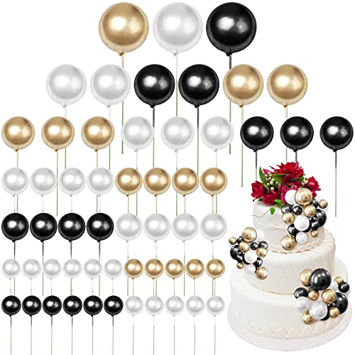 60 Stück Tortendeko Kugeln, Gold Schwarz Weiß Cake Topper Hochzeit Tortendeko Geburtstag Happy Birthday Tortendeko Kuchen Deko Mädchen Junge von PalProt