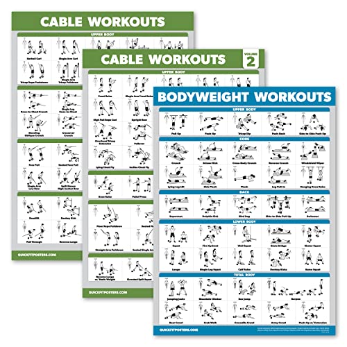 3er-Pack – Cable Machine Workout-Poster Band 1 & Band 2 + Körpergewicht-Übungstabelle (laminiert, 45,7 x 61 cm) von Palace Learning