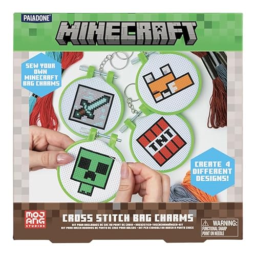 Minecraft Kreuzstich-Anhänger, offiziell lizenziert, 4er-Set, Creeper, TNT, Schwert und Fuchs, Ideen-Gamer-Geschenk für Jungen und Geschenke, Kunst und Handwerk, DIY-Gaming-Dekor und Zubehör von Paladone