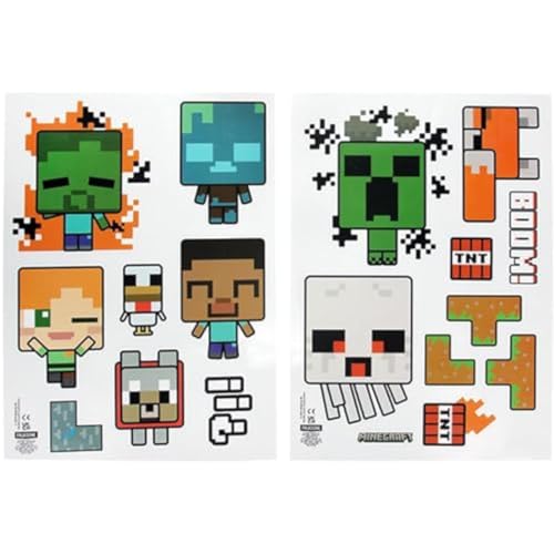 Minecraft Offiziell lizenziertes personalisiertes Kinderzimmer Wandaufkleber - Wiederverwendbare Overworld Gamer-Icons, Spielzimmer Wandaufkleber Dekorationen, enthält Steve, Alex, Creepers von Paladone