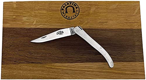 Palatina Werkstatt ® | Forge de Laguiole Ghion Triple Platin Stahl Messing Taschenmesser Messer| 9 cm Klinge, rostfrei | + von Hand gefertigtes Vesperbrett 25x15 cm von Palatina Werkstatt