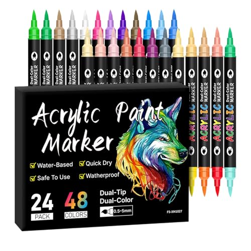 Palaufr Acrylfarben-Marker, Künstler-Malmarker-Set, Bunte Marker Mit Doppelspitze Set Kunstmarker Acrylstifte Zum Malen Acrylfarbenstifte Markierungsstifte von Palaufr