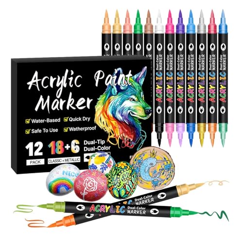 Palaufr Acrylfarben-Marker, Künstler-Malmarker-Set, Bunte Marker Mit Doppelspitze Set Kunstmarker Acrylstifte Zum Malen Acrylfarbenstifte Markierungsstifte von Palaufr