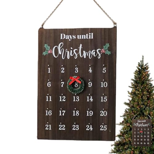 Palaufr Weihnachts-Countdown-Kalender aus Holz, Weihnachts-Countdown-Holzschild | Weihnachts-Countdown-Kalender Holzschild - Saisonales Vintage-Elegance-25-Tage-Countdown-Schild für Schlafzimmer, von Palaufr