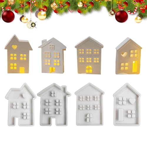 Palaufr Weihnachtshaus-Kerzenform, Silikon-Hausformen für Harz - Silikon 4X Set Atmosphäre Dekor Hausform - Weihnachten Haus Gips Zement Form Nachttisch Ornament von Palaufr