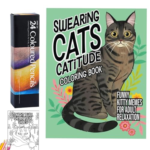 Swearing Cats Catitude, Fluchende Katzen Catitude Malbuch Mit Malstift, Urkomisches Cattitude Malbuch Mit Fluchenden Katzen, Für Kinder, Erwachsene Entspannung von Palaufr