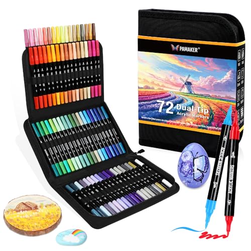 72 Farben Acrylstifte Set – Doppelseitige Spitzen, Multimarker für Steine, Holz, Stoff, Leinwand, Glas, Keramik in Stofftasche – Vielseitige Acrylfarben für Künstler & DIY Projekte 72 Farben Acrylstifte Set – Doppelseitige Spitzen, Multimarker für Steine, Holz, Stoff, Leinwand, Glas, Keramik in Stofftasche – Vielseitige Acrylfarben für Künstler & DIY Projekte von Pamaker