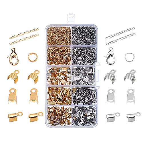 Pamtns 1000 Stück Klemmbleche Crimp Ende Armbandverschluß Karabinerverschluss Clamp Ends Kettenverlängerungen Verschluss Kette Sprung Ring Clamp Ends Kettenverlängerungen DIY Basteln Set von Pamtns