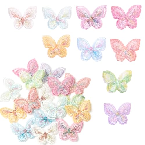 Pamtns 18 Stück Schmetterling Applikationen Bunt Doppelschichten Schmetterling Organza Patches Spitze Organza Stickerei Schmetterling Nähen Aufnäher für DIY Kleidung Haarschmuck Tasche Gardine von Pamtns