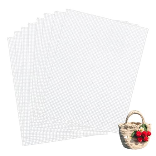 Pamtns 8 Stück Plastic Canvas Sheets Kunststoffgitter Kunststoff Mesh Canvas 30X20cm Kunststoff Kreuzstich Meshstoff Netzblätter Plastikgitter Leinwand Knüpfen Kunststoffgitter Weiß DIY Taschenzubehör von Pamtns