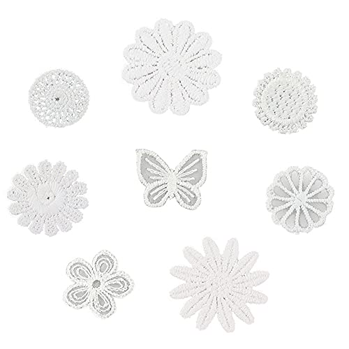 Pamtns Aufnäher Patches 40 Stück Weiß Spitze Applique Spitzenpatches Spitze Stickerei Nähen auf Flecken Spitze Blumen Aufnäher Stickpatches Applikationen Patches zum Dekorieren von Pamtns