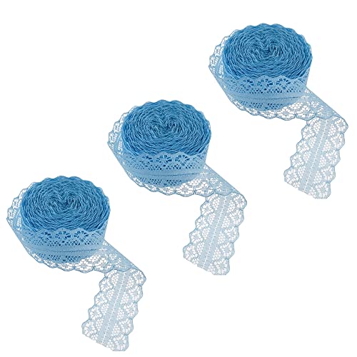 Pamtns Spitzenbänder 3 Rollen Spitzenband Vintage Blau Blumenmuster Stoff Lace Ribbon Dekobandspitze Polyester Spitzenborte Spitzenbordüre für Hochzeit Geschenkverpackung Nähen Handwerk von Pamtns