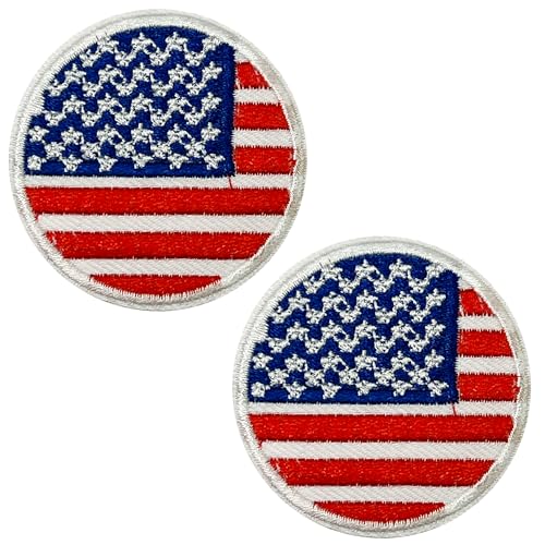 2 x Aufnäher mit USA-Flagge, rund, zum Aufbügeln, bestickt, 5 cm von Panda Loco