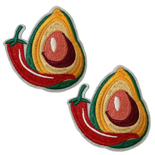 2 x Avocado & Chili mexikanisches Essen – zum Aufbügeln (7 x 7 cm) von Panda Loco