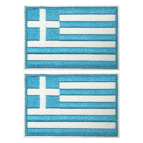 2 x Griechenland-Flagge, rechteckig, zum Aufbügeln, bestickt, 8 x 5 cm von Panda Loco