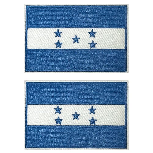 2 x Honduras rechteckige Flagge, rund, zum Aufbügeln, bestickt, 8 x 5 cm von Panda Loco