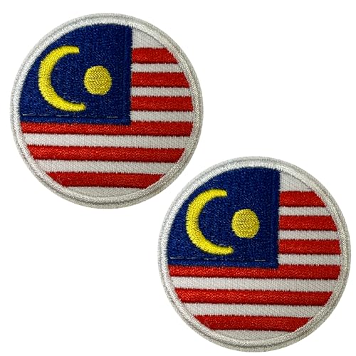 2 x Malaysia-Flagge, rund, zum Aufbügeln, bestickt, 5 cm von Panda Loco