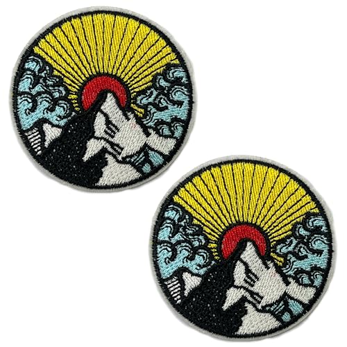 2 x Mt Fuji Rising Sun – Aufbügelbild (6 cm) von Panda Loco