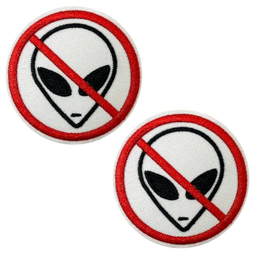 2 x "No Aliens"-Schild, zum Aufbügeln, bestickt, 7 cm von Panda Loco