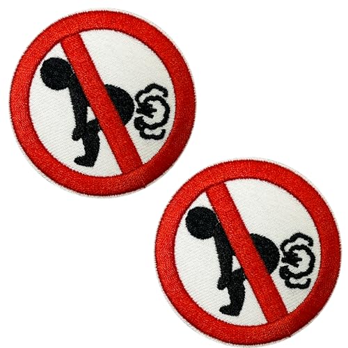 2 x "No Farting"-Schild, zum Aufbügeln, bestickt, 7 cm von Panda Loco