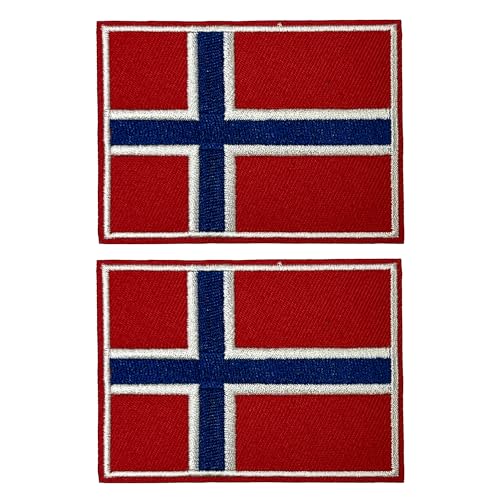 2 x Norwegen-Flagge, rechteckig, zum Aufbügeln, bestickt, 8 x 5,5 cm von Panda Loco