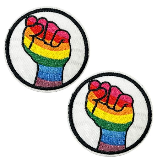 2 x Regenbogen-Faust Pride rund – zum Aufbügeln (7 cm) von Panda Loco