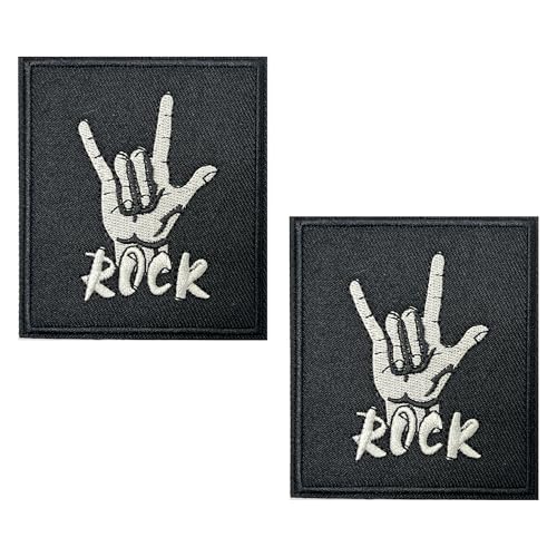 2 x Rock Hands Rechteckige Aufnäher zum Aufbügeln (7,5 cm) von Panda Loco