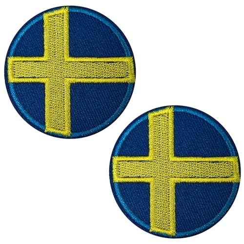 2 x Schweden-Flagge, rund, zum Aufbügeln, bestickt, 5 cm von Panda Loco