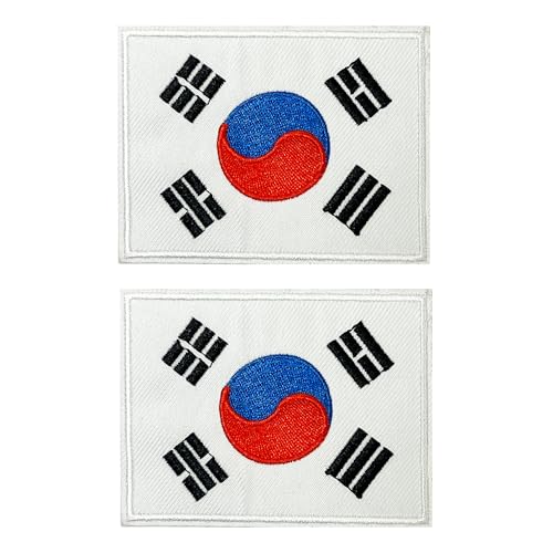 2 x Südkorea-Flagge, rechteckig, zum Aufbügeln, bestickt, 7 x 9 cm von Panda Loco