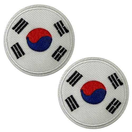 2 x Südkorea-Flagge, rund, zum Aufbügeln, bestickt, 5 cm von Panda Loco