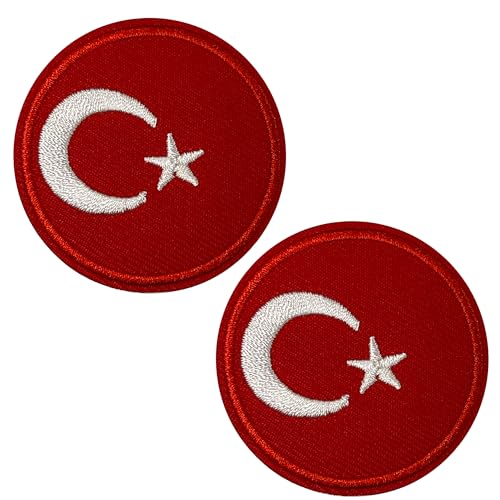 2 x Türkei-Flagge, rund, zum Aufbügeln, bestickt, 5 cm von Panda Loco