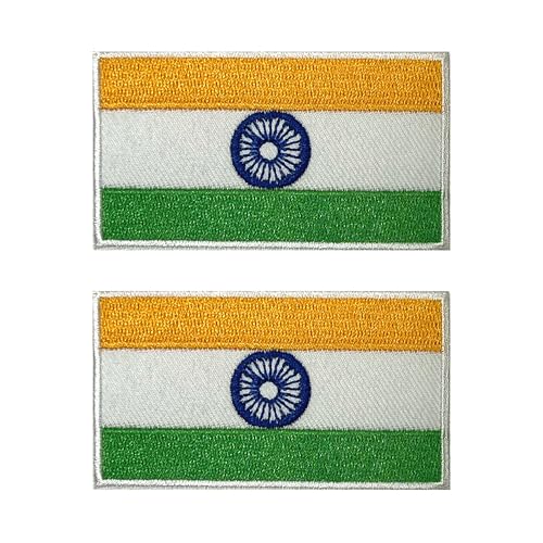 2 x indische Flagge, rechteckig, zum Aufbügeln, bestickt, 8 x 4,5 cm von Panda Loco