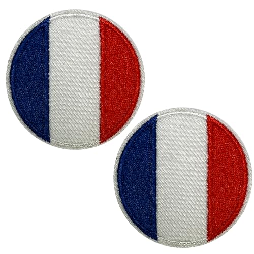 2 x runde Frankreich-Flagge, zum Aufbügeln, bestickt, 5 cm von Panda Loco