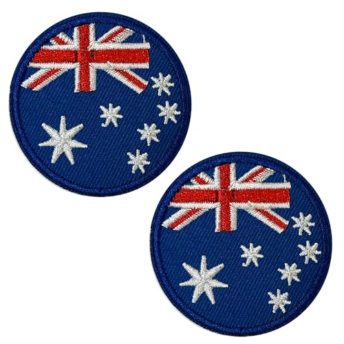 Aufnäher zum Aufbügeln, Motiv: australische Flagge, rund, 5 cm, 2 Stück von Panda Loco