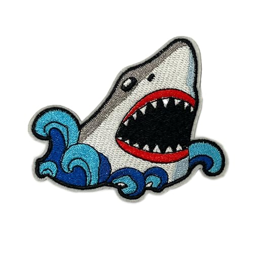 Breaching Shark Wave – Aufnäher zum Aufbügeln (10 x 8 cm) von Panda Loco