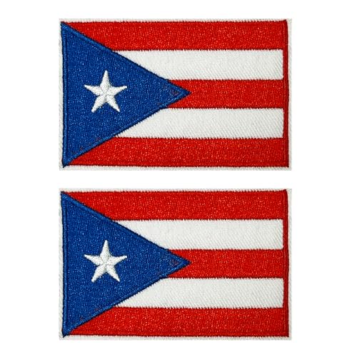 Puerto Rico-Flagge, rechteckig, zum Aufbügeln, bestickt, 8 x 5 cm, 2 Stück von Panda Loco