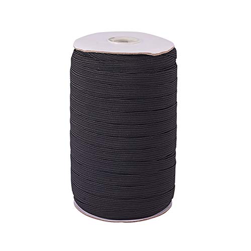 PandaHall 1 Rolle 100 Yards 10mm Polyester Gummi Geflochtene Flache elastische Stretchband Kordelband für Stirnbänder Nähen Kleidung Taillenbänder Schwarz von PH PandaHall