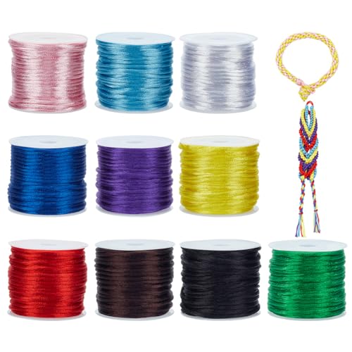 PandaHall 10 Farbe 2mm Satin Rattenschwanz Schnur String Nylon Trim Rattenschwanz Seide Schnur Flechten Draht Für Freundschaft Armband Makrame Chinesische Knoten Traumfänger Flechten Haar, 100m Total von PandaHall