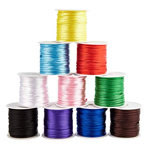 PandaHall 10 Farben 2.5mm Satin Nylon Trim Cord, Rattail Seidenschnur 109 Yards Nylonschnur Satin Craft Knotenschnur Für Halskette Armband Perlen Chinese Knot von PH PandaHall