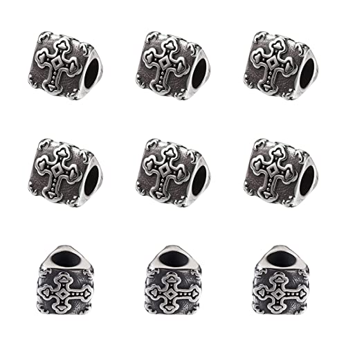 PandaHall 10 Stück 304 Edelstahl dreieckiges Prisma mit Kreuz europäische Perlen antikes Silber großes Loch Metall Abstandshalter Charms Perlen für Halskette Armband Schmuck Herstellung Loch: 5 mm von PandaHall