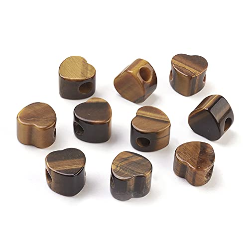 PandaHall 10 Stück große Perlen mit großem Loch, Edelstein, Herz, natürliche Tigerauge, Steinperlen, 13~14 x 13~14 x 9~10 mm, Chakra-Heilung, lose Perlen für europäische Charm-Armbänder von PH PandaHall