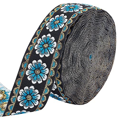 PH PandaHall 10m Jacquard-Bordürenband 33mm Blumen-Stoff-Bordüre Mit Fransen Aus Polyestergewebe Für Heimwerker-Nähen Basteln Verzierungen Kleidung Heimdekoration Geschenkverpackung Blau von PH PandaHall