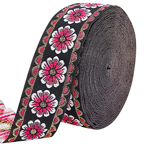 PH PandaHall 10m Vintage Stoffband 33mm Blumenstickerei Gewebte Borte Ethnischer Jacquard-Spitzenbesatz Für Kleidung Nähen Verzierungen Bastelbedarf Heimdekoration Rot von PH PandaHall