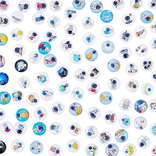 PandaHall 100 Stück 12mm Glas Cabochons, 50 Styles Raumfahrer Cabochon Fliesen Half Round Dome Cabochons Mosaikfliese für Foto Cameo Anhänger Schmuckherstellung Scrapbooking von PH PandaHall