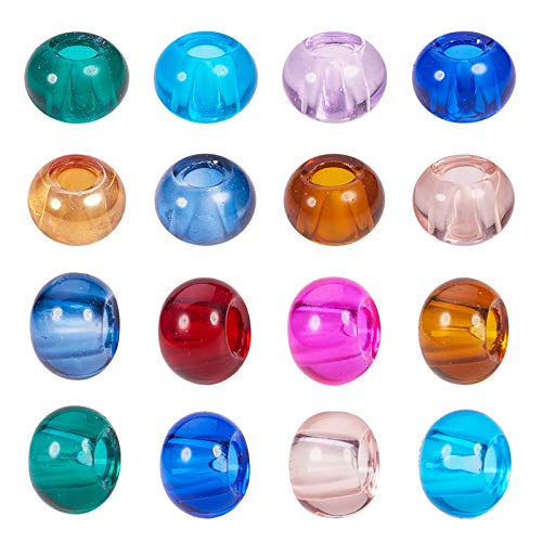 PandaHall 100 Stück Bunt Glas Europäische Perlen Runde Große Lochperlen Gemischte Farbe Loch Rondelle European Spacer Beads für Charms Schmuckherstellung Armbänder Halsketten von PandaHall