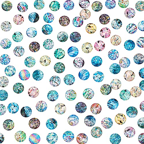 PandaHall 100 Stück Muschelglas Cabochons, 50 Styles 12mm Ocean Mosaic Printed Tile Halbrunde Kuppel-Cabochons für Hawaii Sommer Weihnachten Halskette Schmuckherstellung von PH PandaHall