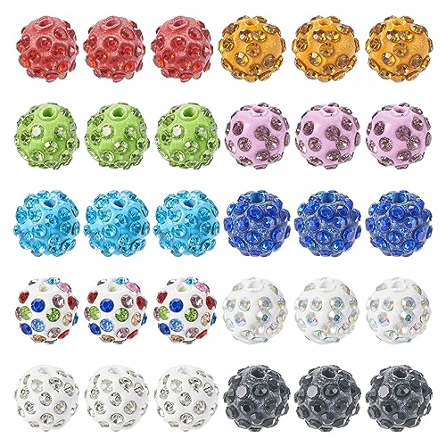 PandaHall 100 Stück Strass-Ton-Perlen, Pavé-Fassung, Discokugel-Perlen, Polymer-Ton, Kristall, runde Strassperlen, Charms für Armbänder, Schmuckherstellung von PH PandaHall